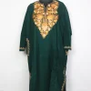 Kashmiri Pheran In Green Cashmilon Wool For Women Walur With Aari Work