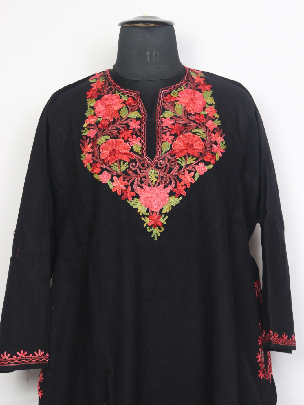 Kashmiri Pheran In Black Cashmilon Wool For Women With Aari Work Sana - Image 2