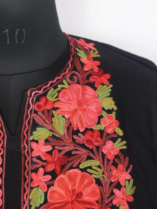 Kashmiri Pheran In Black Cashmilon Wool For Women With Aari Work Sana - Image 3