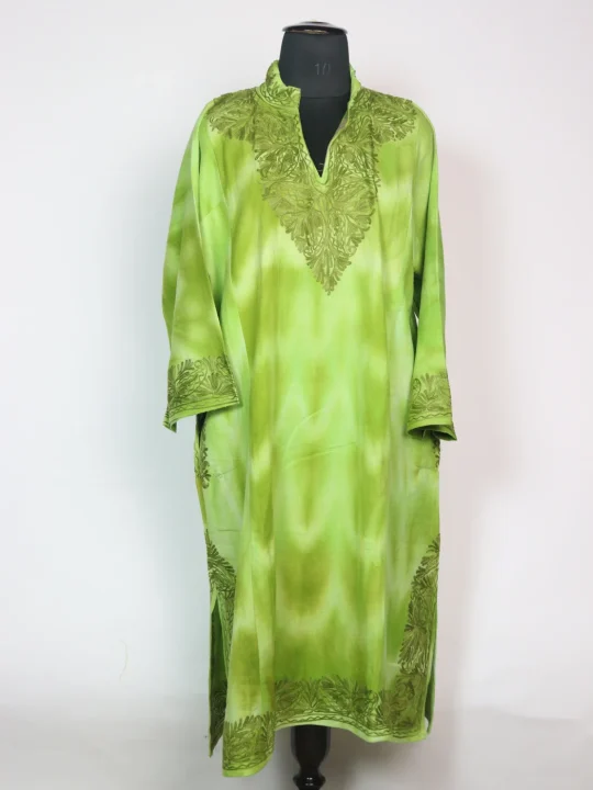 Kashmiri Tie-n-Dye Pheran In Cashmilon Wool For Women Fiza With Aari Embroidery
