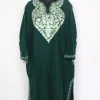 Farah Kashmiri Pheran In Green Cashmilon Wool For Women With Aari Embroidery