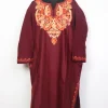 Kashmiri Zeba Pheran In Maroon Cashmilon Wool For Women With Aari Kadhai