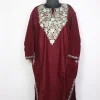 Kashmiri Pheran In Maroon Cashmilon Wool For Women Mumtaz With Aari Kaam