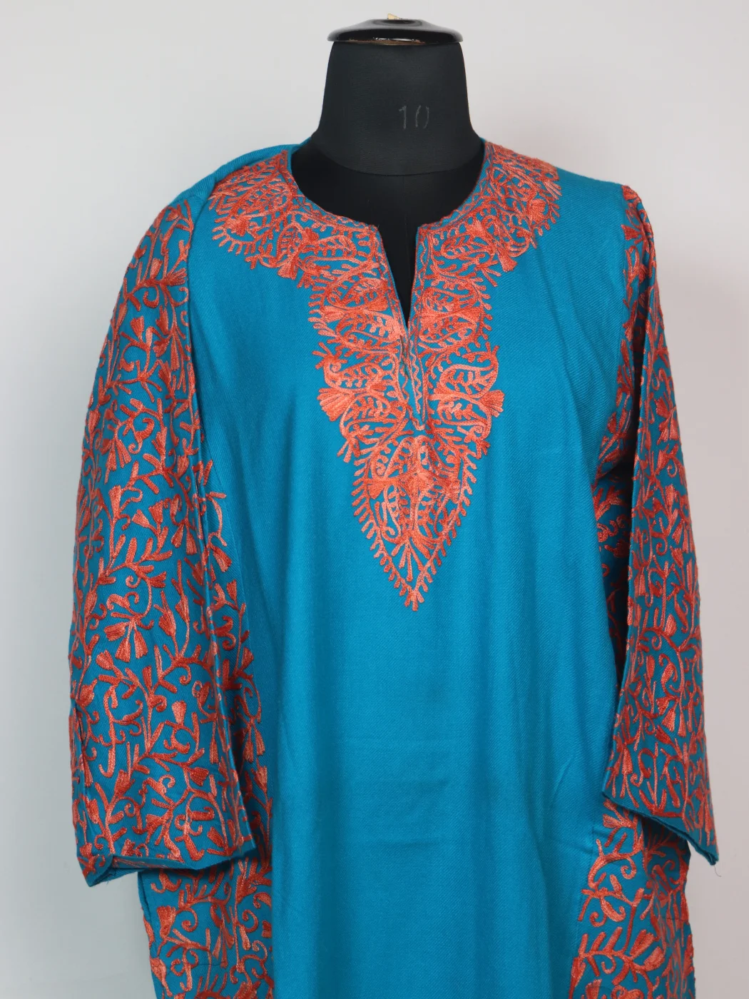 Kashmiri Betab Pheran In Blue Cashmilon Wool For Women With Aari Embroidery - Image 2