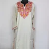 White Kashmiri Pheran In Cashmilon Wool For Women Anees With Aari Work