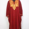 Shalimar Kashmiri Pheran In Maroon Cashmilon Wool For Women With Aari Work