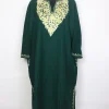 Kashmiri Pheran In Green Cashmilon Wool For Women With Aari Kaam Lolab