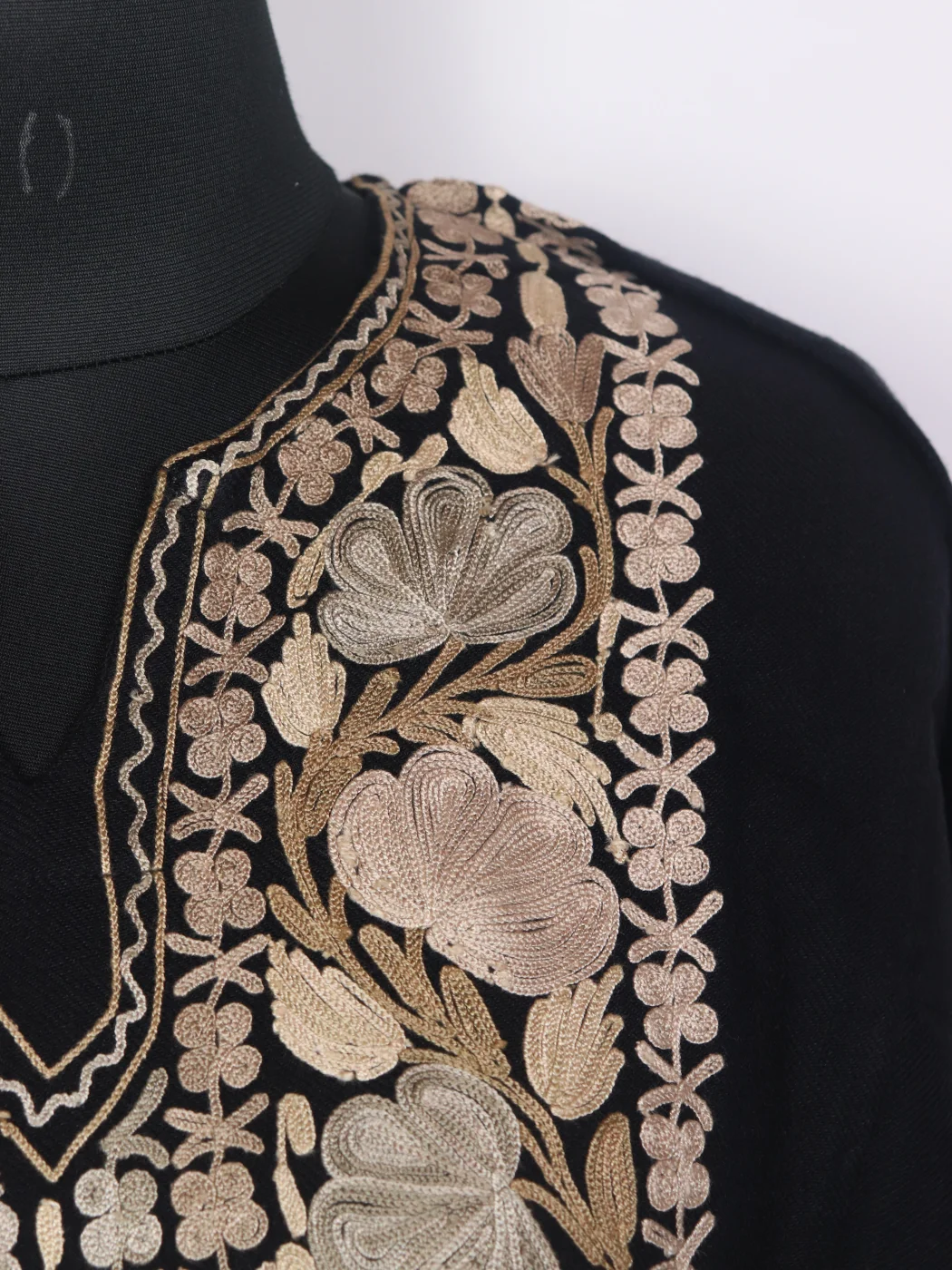 Kashmiri Pheran In Black Cashmilon Wool For Women With Aari Work Hina - Image 3