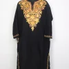 Huma Kashmiri Pheran In Black Cashmilon Wool For Women With Aari Kadhai