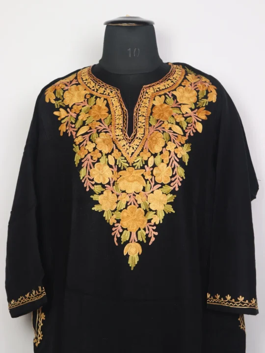 Huma Kashmiri Pheran In Black Cashmilon Wool For Women With Aari Kadhai - Image 2