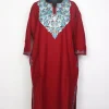 Kashmiri Maroon Pheran In Cashmilon Wool Sadiya For Women With Aari Kaam