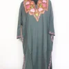 Kashmiri Grey Pheran In Cashmilon Wool For Women With Aari Embroidery Nazia