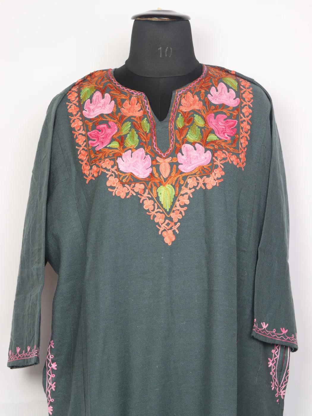 Kashmiri Grey Pheran In Cashmilon Wool For Women With Aari Embroidery Nazia - Image 2