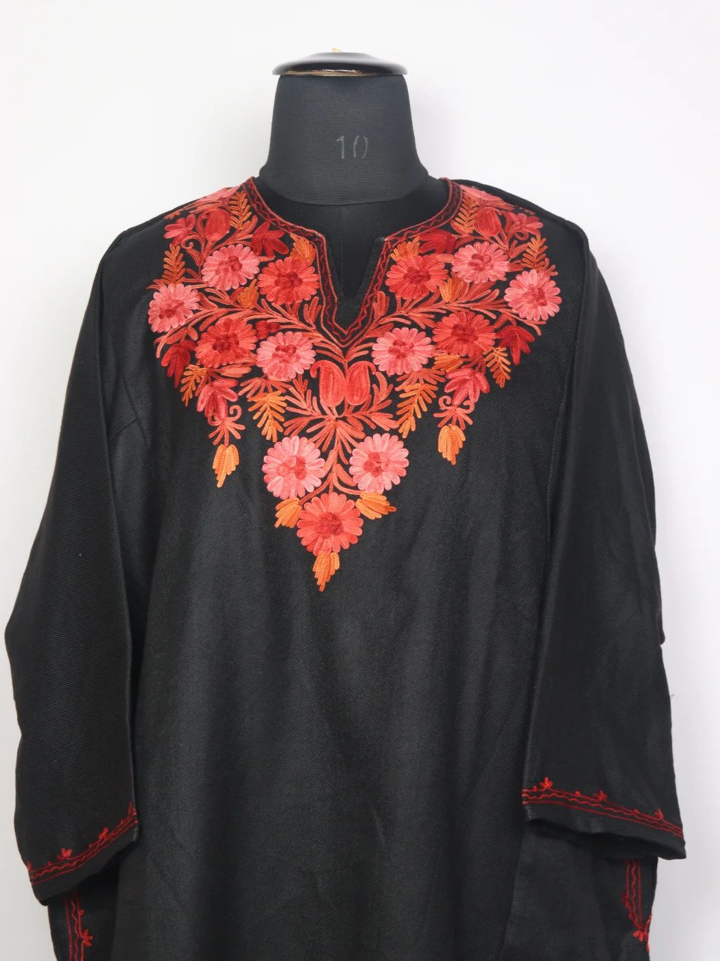 Kashmiri Pheran In Black Cashmilon Wool For Women Sania With Aari Embroidery - Image 2