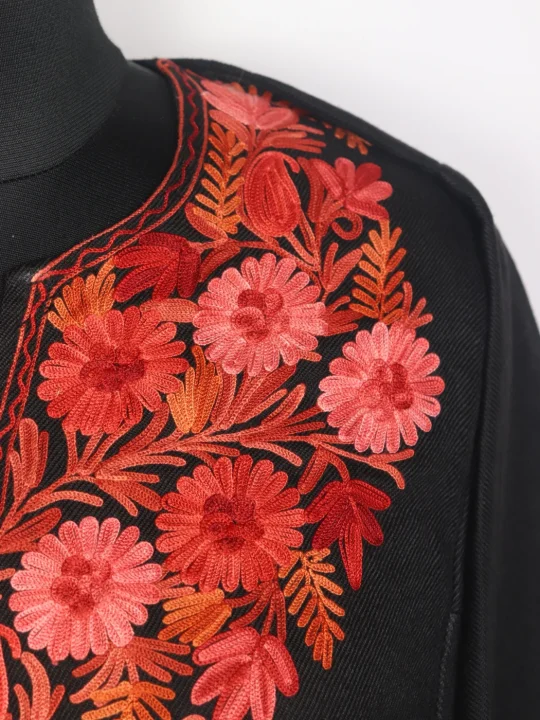 Kashmiri Pheran In Black Cashmilon Wool For Women Sania With Aari Embroidery - Image 3
