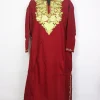 Maroon Kashmiri Pheran In Cashmilon Wool For Women Parisa With Aari Work
