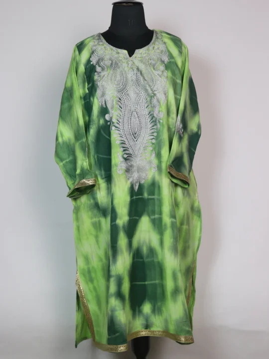 Kashmiri Tie-n dye Pheran Kesar In Cashmilon Wool for Women With Zari Work