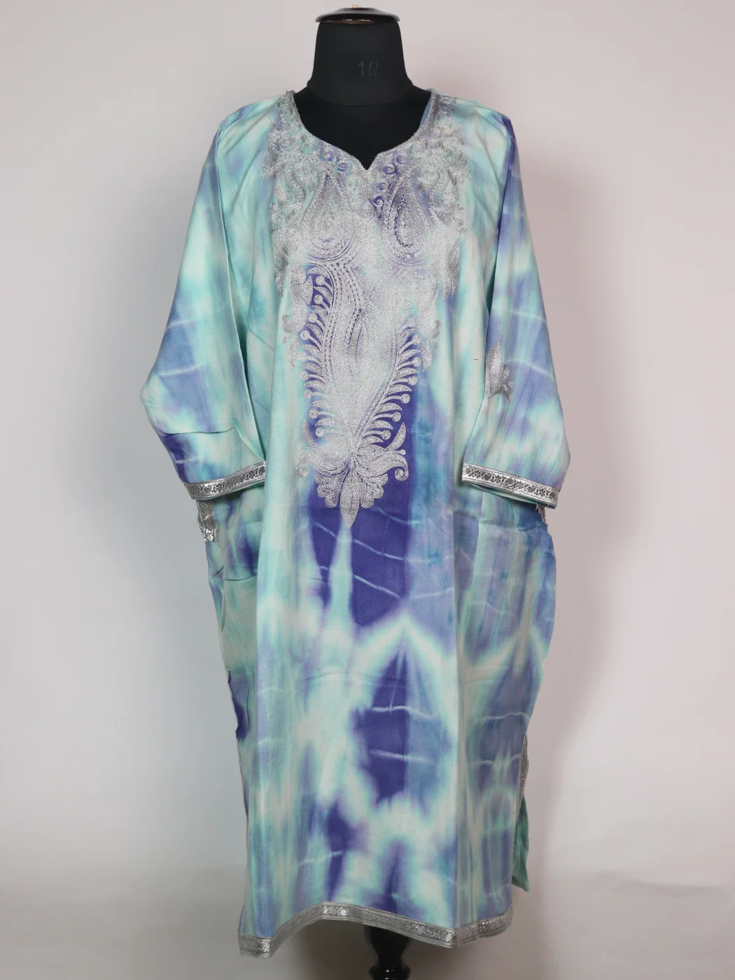 Kashmiri Tie-n Dye Pheran In Cashmilon Wool for Women Doon With Zari Embroidery
