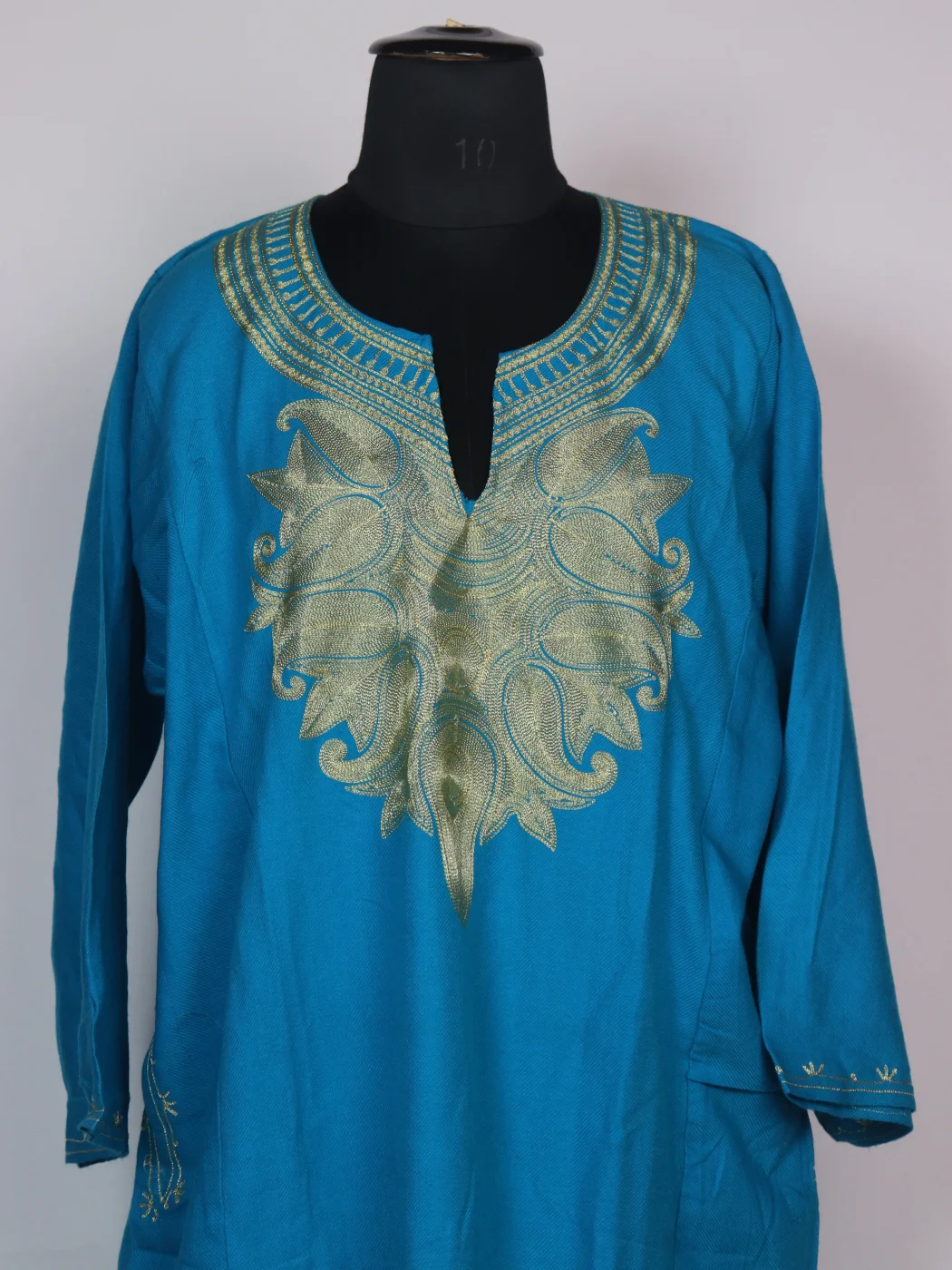 Kashmiri Tie-n Dye Pheran In Cashmilon Wool for Women With Zari Embroidery Aharbal - Image 2