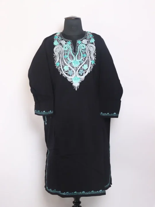 Black Kashmiri Cashmilon Pheran For Women Mehak With Aari Kadhai