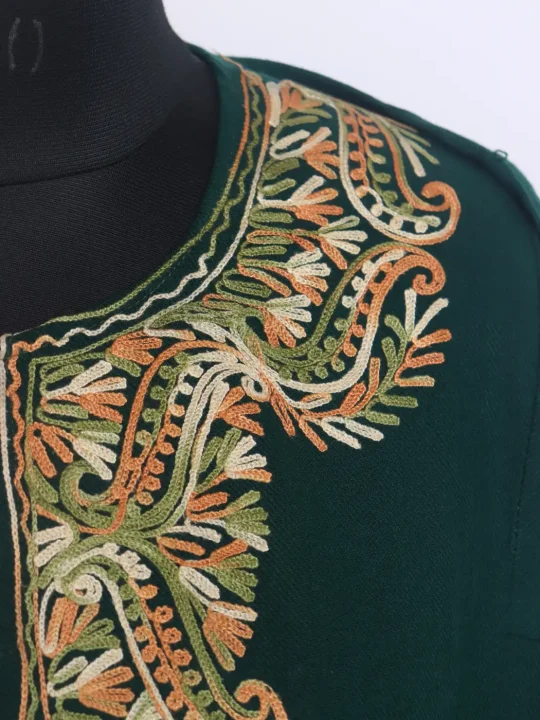 Kashmiri Green Rafiqa Cashmilon Pheran For Women With Daman Aari Kadhai - Image 4