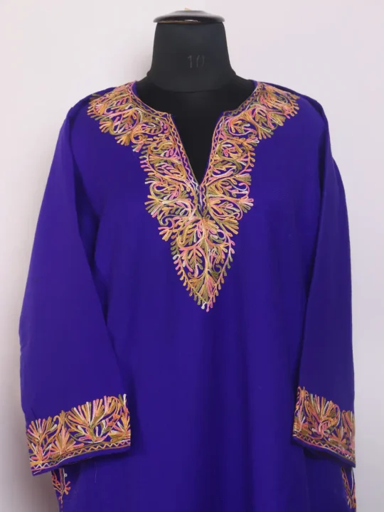 Purple Afroza Kashmiri Cashmilon Pheran For Women Daman With Aari Kaam - Image 2