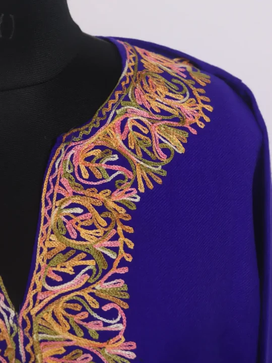 Purple Afroza Kashmiri Cashmilon Pheran For Women Daman With Aari Kaam - Image 3