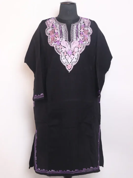 Kashmiri Cashmilon Black Pheran For Women Sonia With Aari Embroidery