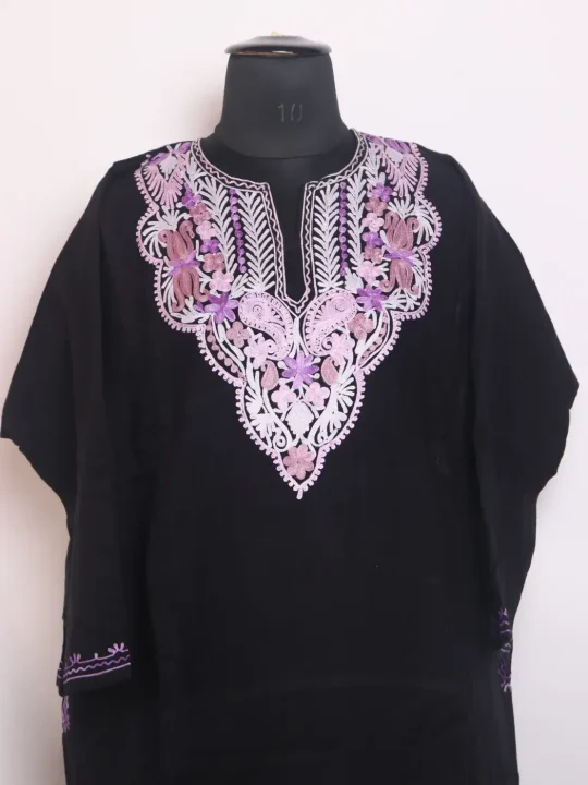 Kashmiri Cashmilon Black Pheran For Women Sonia With Aari Embroidery - Image 2