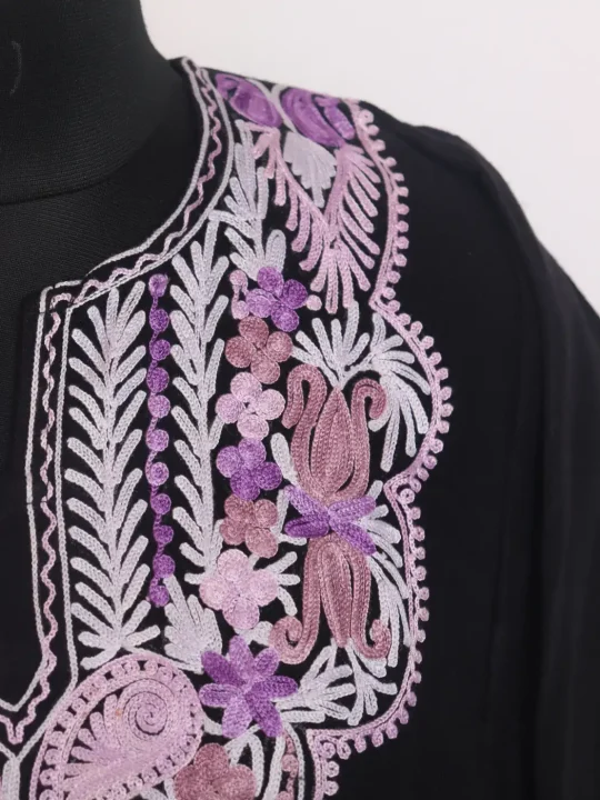 Kashmiri Cashmilon Black Pheran For Women Sonia With Aari Embroidery - Image 3