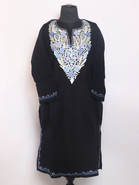 Black Kashmiri Cashmilon Pheran For Women With Aari Embroidery Zareen