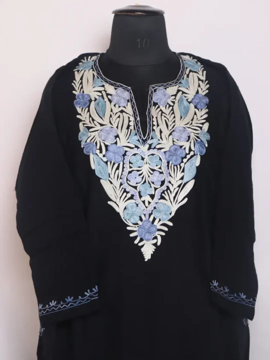 Black Kashmiri Cashmilon Pheran For Women With Aari Embroidery Zareen - Image 2