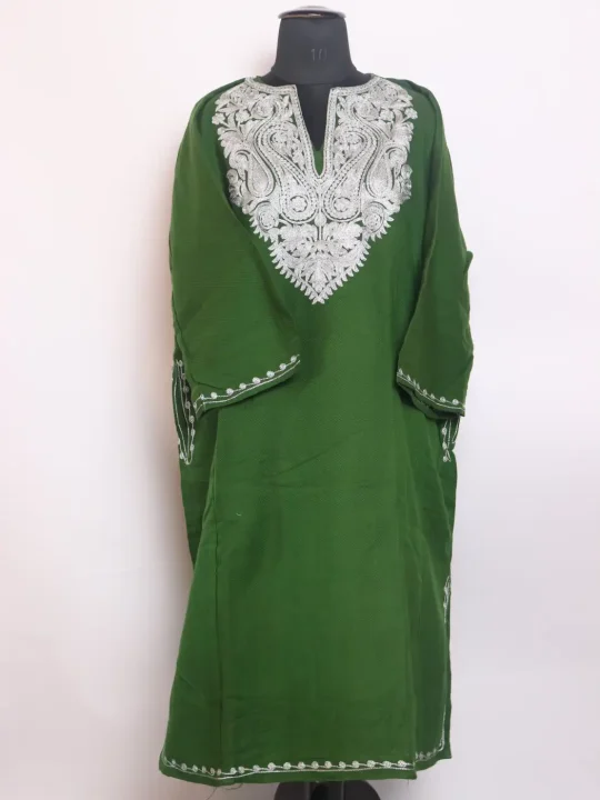 Green Kashmiri Cashmilon Pheran for Women Gulmarg With Zari Work