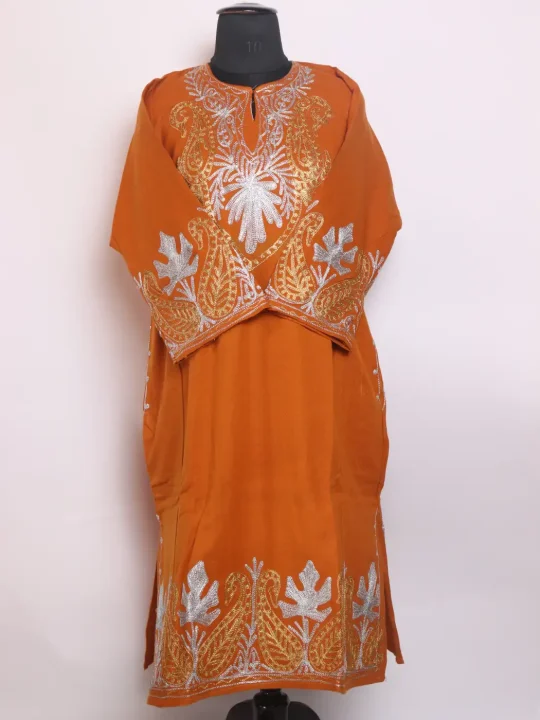 Nishat Kashmiri Cashmilon Mustard Pheran for Women With Zari Embroidery