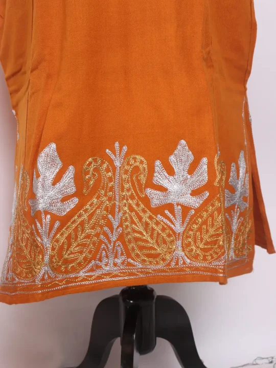 Nishat Kashmiri Cashmilon Mustard Pheran for Women With Zari Embroidery - Image 3