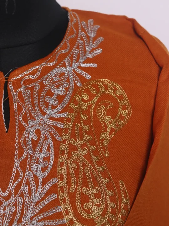 Nishat Kashmiri Cashmilon Mustard Pheran for Women With Zari Embroidery - Image 2