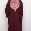 Kashmiri Sonzal Aari Embroidered Maroon Cashmilon Pheran
