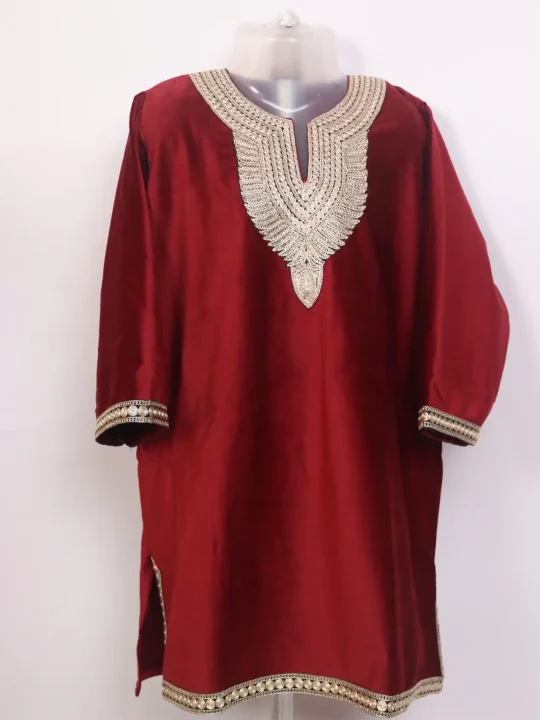 Kashmiri Girls Maroon Pheran With Tilla Zari Work In Holland Velvet Parveen (6 to 7Y)