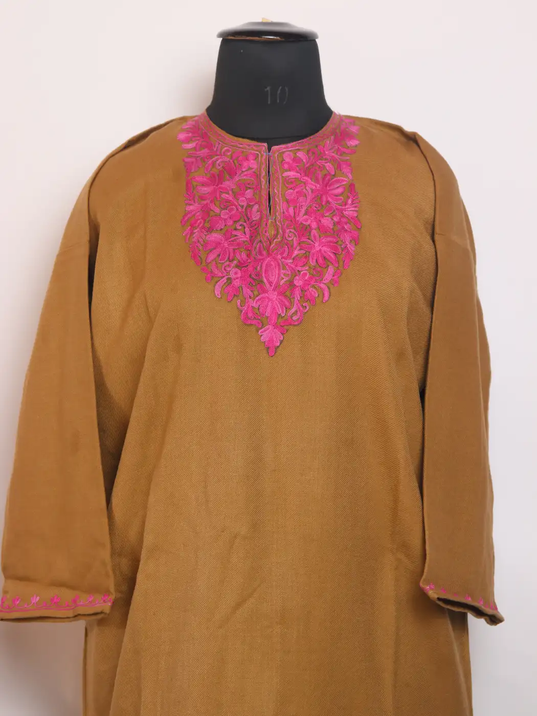 Mirha Kashmiri Girls Pheran in Brown Cashmilon Wool with Aari Work - Image 2
