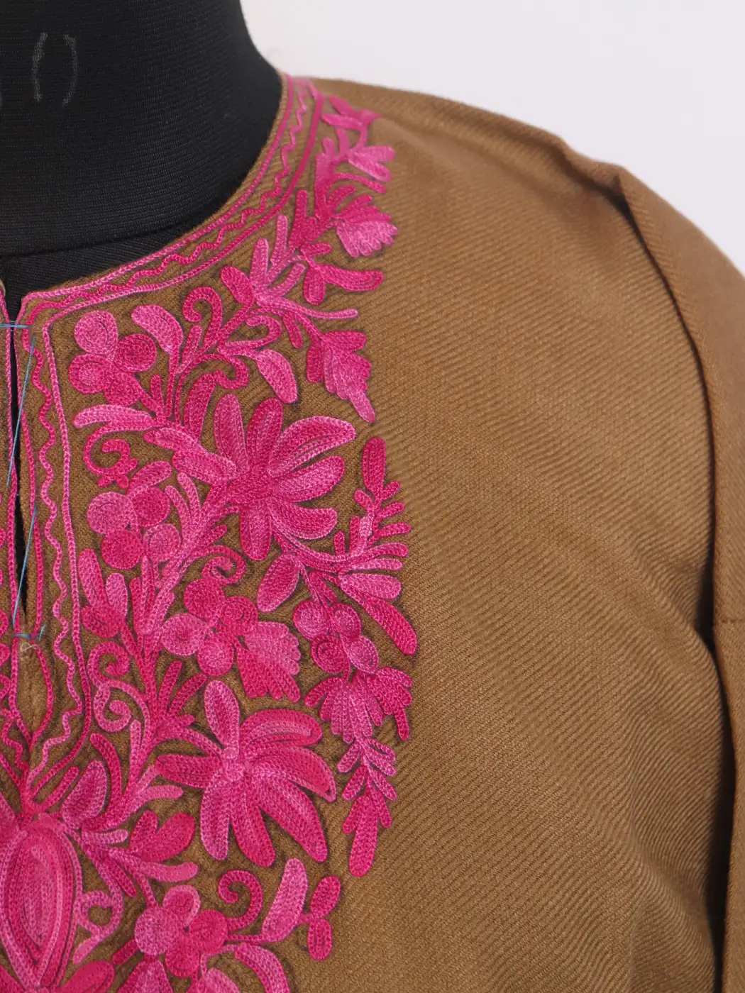 Mirha Kashmiri Girls Pheran in Brown Cashmilon Wool with Aari Work - Image 3