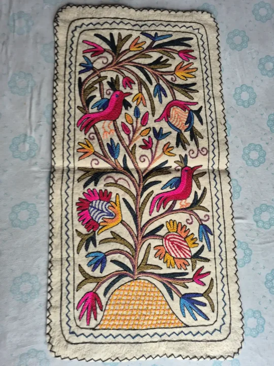 Kashmiri Hand Embroidered Namda Runner with Birds & Floral Motifs | 4x2 ft