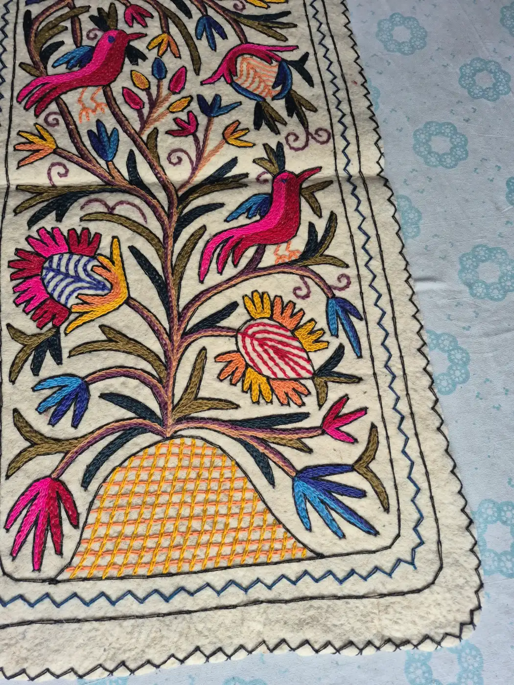 Kashmiri Hand Embroidered Namda Runner with Birds & Floral Motifs | 4x2 ft - Image 3