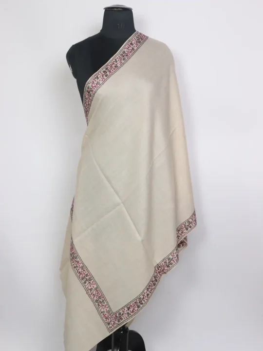 Mah Jabeen Kashmiri Hand Sozn Embroidered Cream Stole