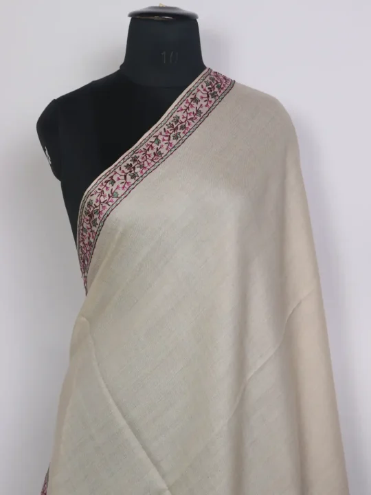 Mah Jabeen Kashmiri Hand Sozn Embroidered Cream Stole - Image 2
