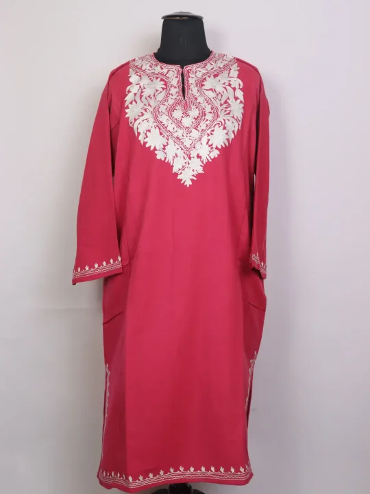 Haya Kashmiri Aari Work Red Pheran in Cashmilon Wool
