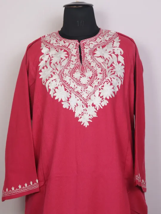 Haya Kashmiri Aari Work Red Pheran in Cashmilon Wool - Image 2