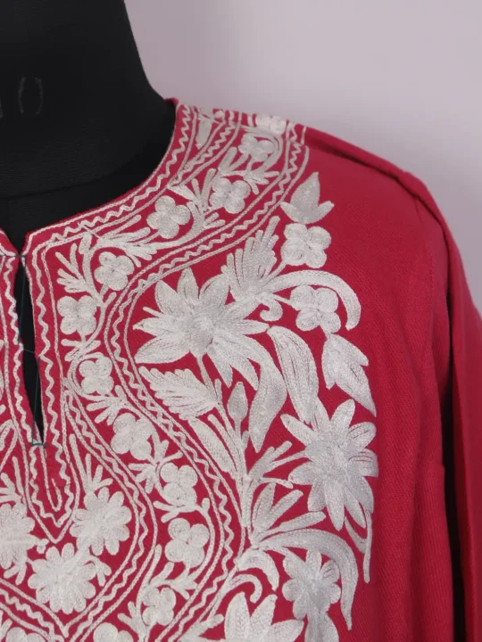 Haya Kashmiri Aari Work Red Pheran in Cashmilon Wool - Image 3