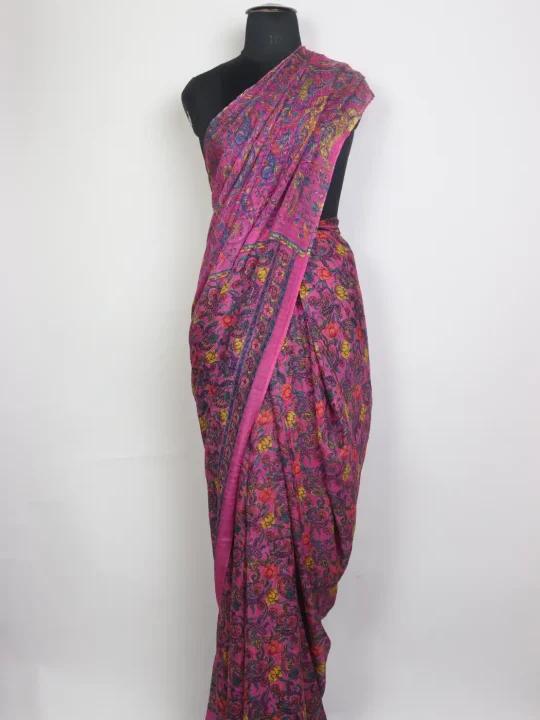 Kashmiri Haya Pure Mulberry Silk Saree Pink Paisley