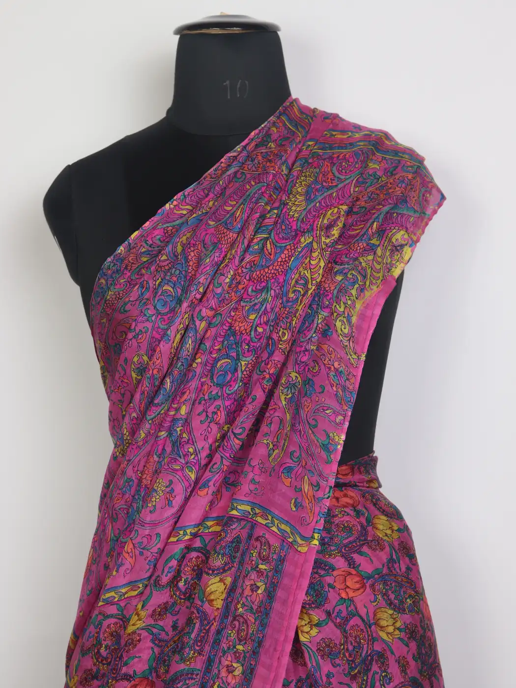 Kashmiri Haya Pure Mulberry Silk Saree Pink Paisley - Image 2