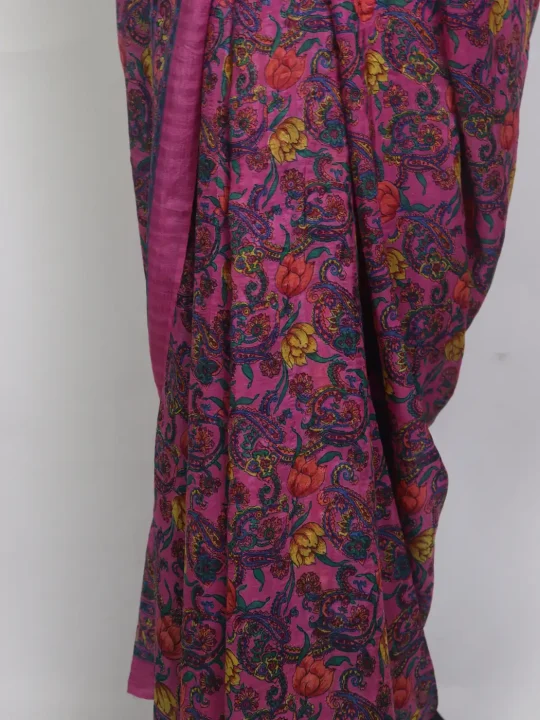 Kashmiri Haya Pure Mulberry Silk Saree Pink Paisley - Image 3